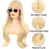 morvally Long Blonde Wig with Bangs for Women Wavy Synthetic Hair Wigs Cosplay Costume Halloween Party Daily Wear Including Shell Necklace Bracelets Earrings Sunglasses and Bow Hair Clip