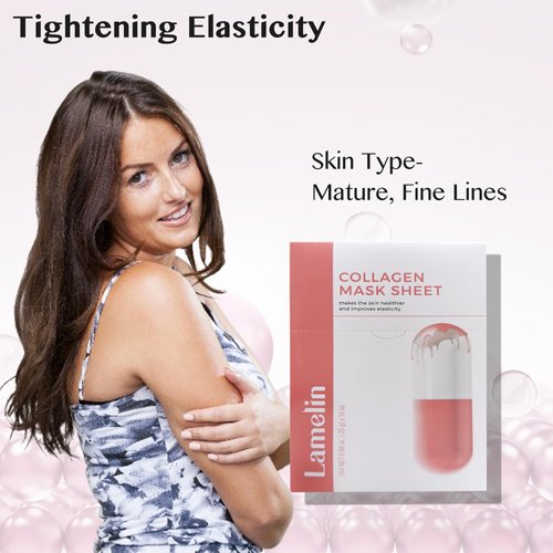 Lamelin Collagen Niacinamide Sheet Mask, 10 Pack, Sea Water Anti Aging Skin Elasticity Hydrating Made In Korea