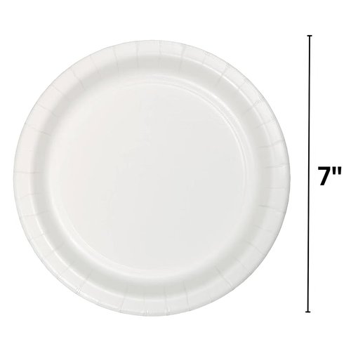 Fun Express White Paper Dessert Plates - Solid Tableware 7" Round Paper Plates & Bowls Perfect for Celebrations & Events - Disposable Plates Sturdy & Eco-Friendly Party Essentials - 24 Pieces