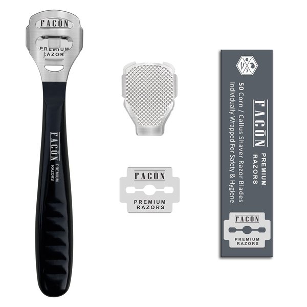 50 Blades + Facón Professional Pedicure Callus Shaver Remover - Premium Salon Quality Surgical Grade Stainless Steel - Removes Calluses, Corns & Rough Skin