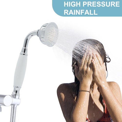 HOMEDEC Vintage Handheld Shower Head with 59inch Flexible Hose High-Pressure Antique Rain Showerhead Combo Replacement No Wand Holder, Round Telephone Shape, Chrome