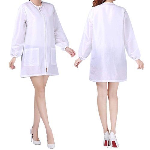 TopTie Satin Long Sleeve Salon Smock Unisex Hair Stylist Barber Cape Jacket Pet Grooming Work Clothes-White-L