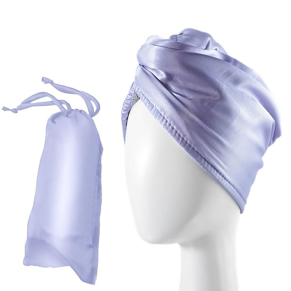 NFliving Satin Microfiber Hair Towel Wrap Set - Ultra Absorbent Satin Microfiber Hair Towel with Matching Satin Travel Bag - Ideal for Luxurious Hair Care (Purple)