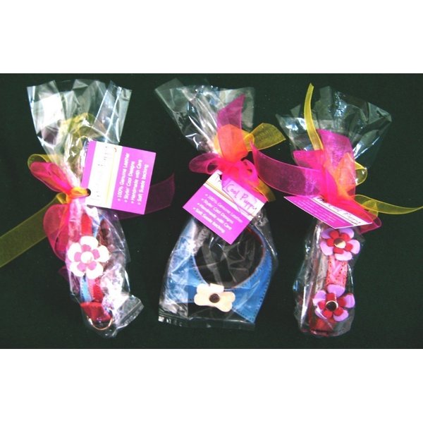 The Cool Puppy Cool Leather Dog Collar - Flowers in Yellow or Pink Pink XSmall (7-8 inches)