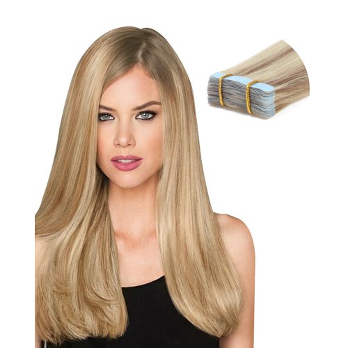 Missme Tape In Hair Extension Human Hair,14ins 20pieces 40g Tape On Hair Extensions 100% Real Remy Human Ash Blonde Highlighted Bleach Blonde Hair For Women