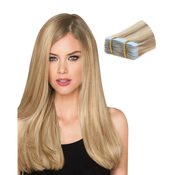 Missme Tape In Hair Extension Human Hair,14ins 20pieces 40g Tape On Hair Extensions 100% Real Remy Human Ash Blonde Highlighted Bleach Blonde Hair For Women