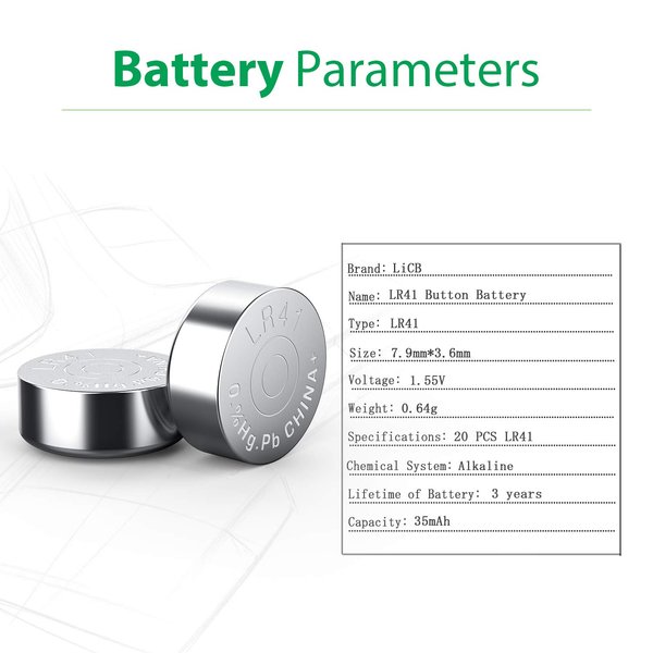 LiCB 20 Pack LR41 AG3 392 384 192 Battery 1.5V Button Coin Cell Batteries