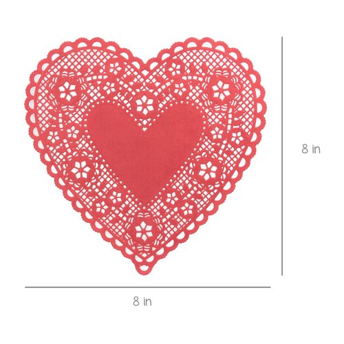 Hygloss Products Heart Paper Doilies – 8 Inch Red Lace Doily for Decorations, Crafts, Parties, 100 Pack