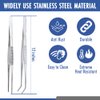 2 Pcs Straight and Curved Tip Tweezers 12 Inch, Stainless Steel Precision Tweezers Set with Serrated Tips Comfortable Ridged Handle, Tweezer Tongs for Cooking Repairing with Essential Tweezer Ebook