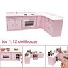 SXFSE Dollhouse Decoration Accessories,1:12 Dollhouse Miniature Furniture Wooden Kitchen Cabinet Set Freely Combined (Pink)