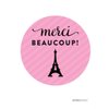 Andaz Press Paris Bonjour Bebe Girl Baby Shower Collection, Round Circle Label Stickers, Merci Beaucoup!, 40-Pack, Paris France, Travel, Pink Themed Party Decorations