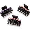 LONEEDY 3PCS Strong Hold Hair Claw Clips, Rhinestone Flower Double Teeth Jaw Clips (Purple + Pink + Gold (Medium))