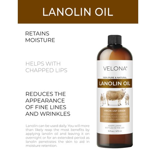 velona Lanolin Oil USP Grade 16 fl oz | 100% Pure and Natural Carrier Oil | Refined, Cold pressed | Skin, Hair, Body & Face Moisturizing | Use Today - Enjoy Results