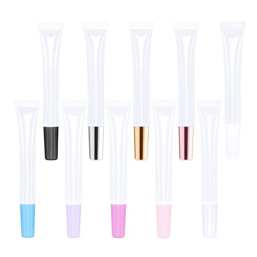 50 PCS Empty long slim 15ml squeeze lip gloss tube lip oil soft tubes with Syringes (Clear lid)