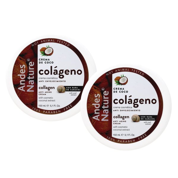 Andes Nature Coconut Cream, with Collagen and Snail Extract, Skin Moisturizer, 2-Pack of 5.1 FL Oz each, 2 Jars