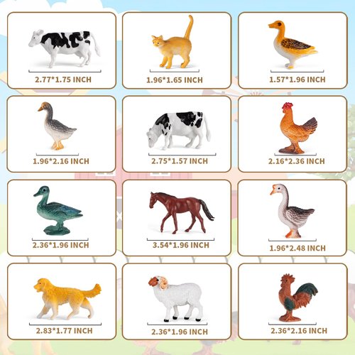 Baegzgx 12 Piece Miniature Farm Animal Toy Set, Realistic Plastic Animal Figures for Kids, Birthday Cake Toppers, Easter Egg Stuffers