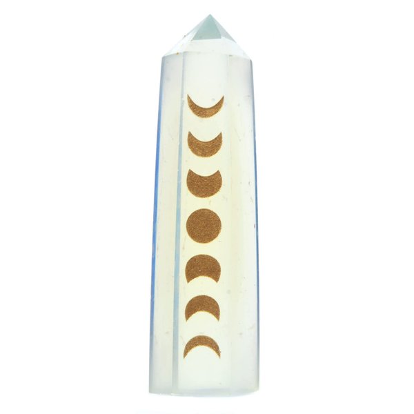 Justinstones Synthetic Opalite Phase of The Moon Phase Lunar Crystal Tower Healing Crystal Wand for Spiritual Use Hexagonal Point Reiki Chakra Gemstone Home Office Decor