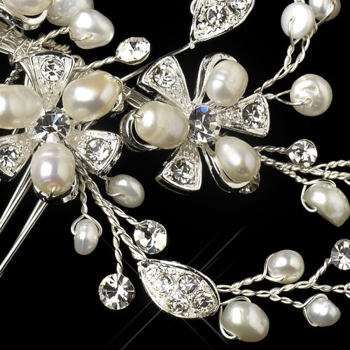 Nadine Freshwater Pearl & Rhinestone Floral Hair Comb Wedding Bridal Special Occasion