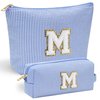 YOOLIFE Initial Makeup Bag | Makeup Bag | Travel Cosmetic Bag | Christmas Gifts for Girls Teen Girl | Teen Girl Gifts Trendy Stuff | Birthday Gifts for 4 5 6 7 8 9 10 11 12 13 Year Old Girls | Blue M