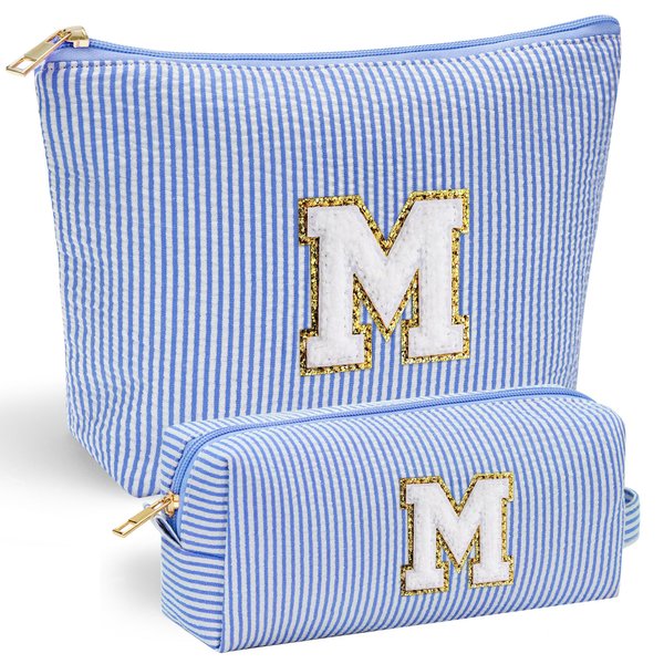 YOOLIFE Initial Makeup Bag | Makeup Bag | Travel Cosmetic Bag | Christmas Gifts for Girls Teen Girl | Teen Girl Gifts Trendy Stuff | Birthday Gifts for 4 5 6 7 8 9 10 11 12 13 Year Old Girls | Blue M
