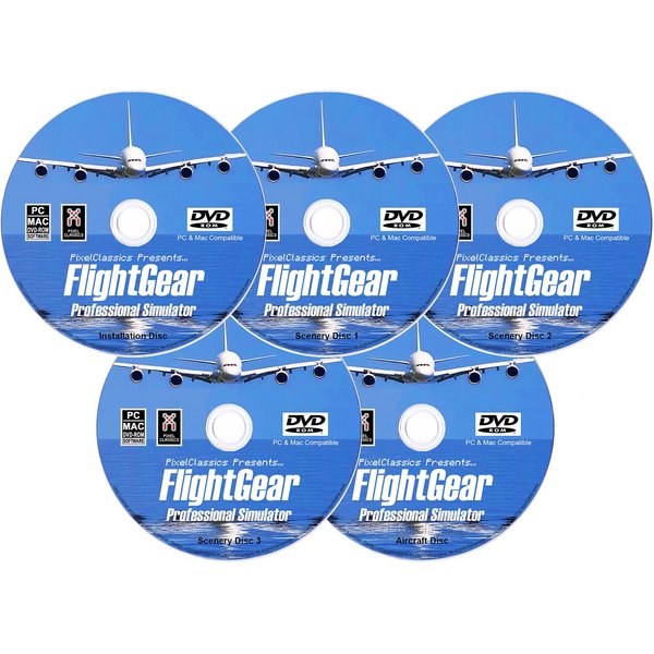 FlightGear Flight Simulator 2022 X Premium DELUXE Edition Flight Sim 5 Disc DVD CD Set Compatible with Microsoft Windows 11 10 8.1 8 7 Vista PC & Mac OS | 600+ Aircraft & FULL Worldwide Scenery!