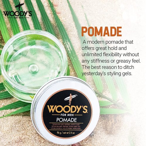 Woody's Pomade for Men, Hair Styling Cream, Adds Texture and Healthy Shine Finish, Medium Hold, Water-Soluble and Easy to Apply, Non-Sticky, Safe for all Hair Types, 3.4 oz. 1-Pack