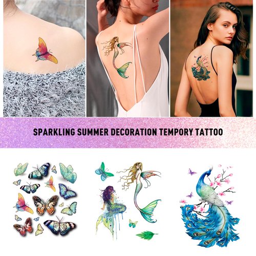 6 Sheet Women DIY Realistic Temporary Tattoos,Strong Adhesive Fake Temporary Tattoo for Birthday Pool Beach Party Decorations Supplies|Girls Face,arm,lower back,Body Waterproof Tattoo Stickers(Blue)