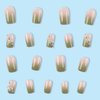 BABALAL Square Press on Nails Medium Fake Nails Green Glue on Nails 3D Butterfly Pearl Design Acrylic Nails 24Pcs Squoval Manicure Stick on Nails for Women and Girls