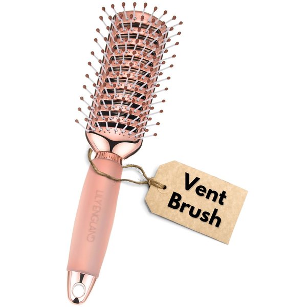 Lily England Rose Gold Plastic Vent Hair Brush for Blow Drying and Detangling Curly, Dry, Normal, Fine and Thick Hair for Women