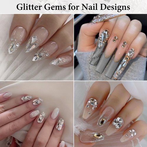 SUTOKAKA 3D Crystal Clear Glass Nail Art Rhinestones Kit Multi Shapes Flatback Silver Rhinestones Gems Round Diamond Jewels Beads with Wax Pencil Tweezer for Face Eyes Makeup Manicure Crafting