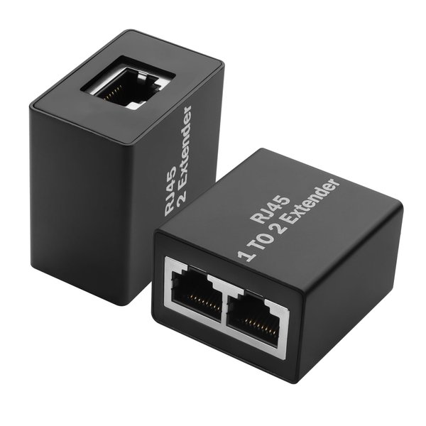 YACSEJAO 2 Pcs 1 to 2 Ethernet Splitter Adapter RJ45 Network Extender Splitter Female to Double Female LAN Socket Connector for Cat5e/Cat6/Cat8 (Please Use in Pairs)
