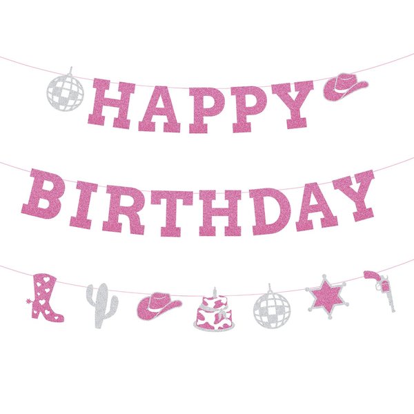 Western Cowgirl Happy Birthday Banner, Glitter Cowgirl Birthday Banner Disco Cowgirl Happy Birthday Banner Easy To Use Perfect Birthday Celebration Decorations
