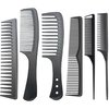 Professional Comb Set Black 6 Piece - Carbon Fiber Anti Static And Heat Resistant Comb-Fine and Wide Tooth Comb for Men and Women - Parting Teasing and Hair Styling