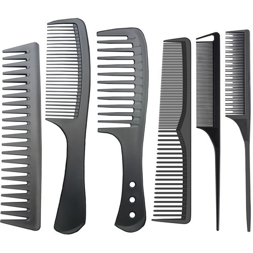 Professional Comb Set Black 6 Piece - Carbon Fiber Anti Static And Heat Resistant Comb-Fine and Wide Tooth Comb for Men and Women - Parting Teasing and Hair Styling