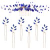 Dizila 7 Pieces Royal Blue Party Prom Wedding Bridal Crystal Rhinestone Vine Leaf Hair Side Combs + Rhinestone U-shaped Hair Pins Headpieces for Brides Bridesmaids Women Girls