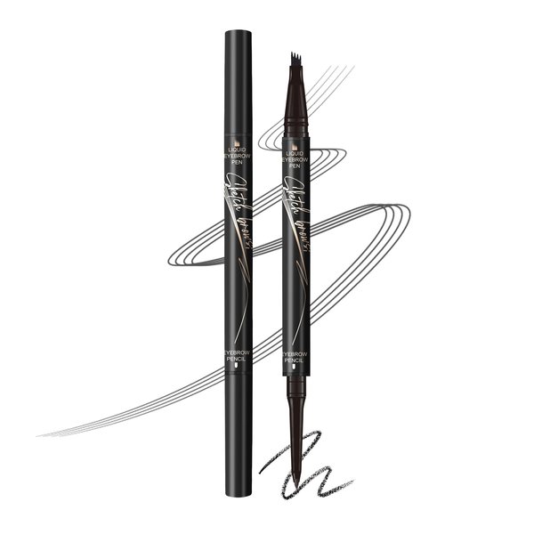 Music Flower eyebrow pencil,Dual-Ended Microfilling Eyebrow Pen, Liquid Eyebrow Pen with 4 Micro Brush-Tip Applicator & Brow Defining Eyebrow Pencil with Precision Tip (Black)