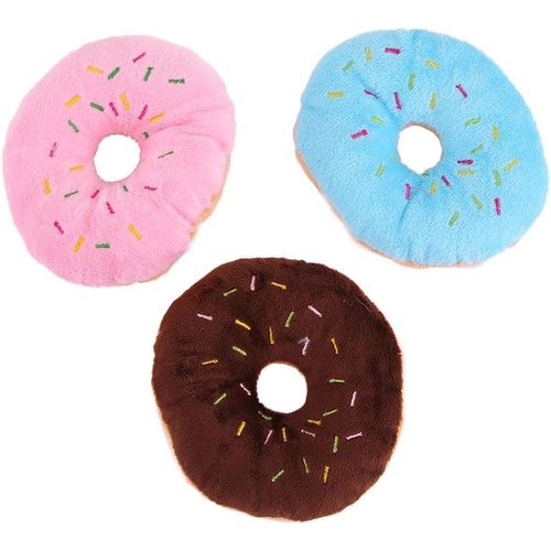 DPWOUM 1Ps Blue 4.3Inch Assorted Donut Dog Chew Toy Cat Squeaky Sound Toy Puppy Cat Soft Plush Toys Dog Squeak Toys for Interactive Play Small to Medium Dogs Cats