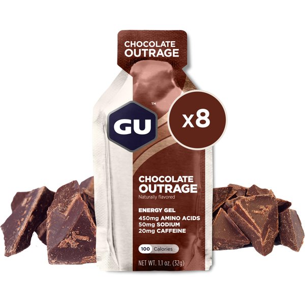 GU Energy Original Sports Nutrition Energy Gel, Vegan, Gluten-Free, Kosher, and Dairy-Free On-the-Go Energy for Any Workout, 8-Count, Chocolate Outrage