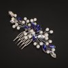 Teyglen Rhinestone Wedding Hair Comb Blue Crystal Pearl Hair Piece Bridal Crystal Side Comb for Bride Wedding Headpiece Hair Accessories for Women Girls