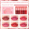 6 Colors Peach Lip Tint Stain Set, Matte Velvet Lip Tint Korean Lip Gloss Waterproof Long Lasting Multi-use Mini Liquid Lipstick, Lightweight, Vivid Color, Lip Tint Makeup