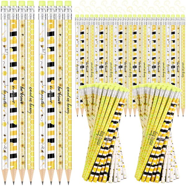 Tinlade 120 Pcs Bee Pencils Bulk Bee Party Favors Scented Motivational HB Spelling Bee Pencils Cute Bumble Pencils Inspirational Pencils for Bee Themed Birthday Party Supplies