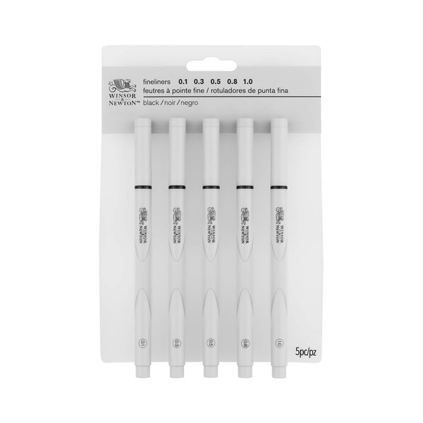 Winsor & Newton Fineliner Fine Point Pen Set, Assorted, Set of 5, Black