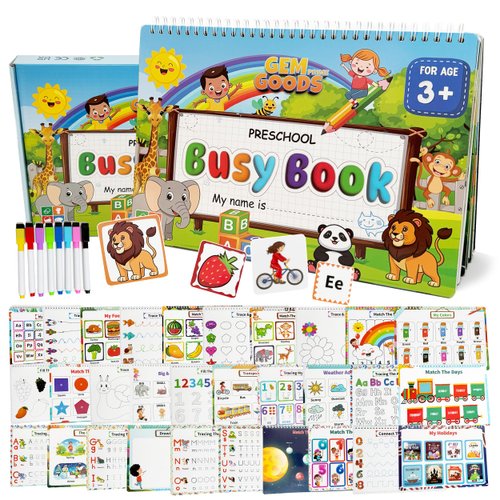 GemPrime Busy Book for Toddlers, Montessori Preschool Learning Activities 15 Themes, Tracing Coloring Books for Kids Ages 3+, Autism Sensory Educational Toys - Christmas & Birthday Gifts for Kids