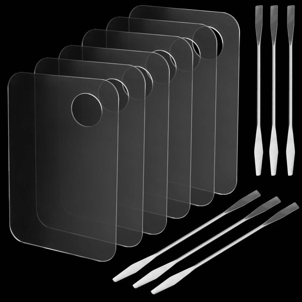 JAPCHET 6 PCS Acrylic Makeup Palette, Clear Makeup Palette Mixer with Spatula, Makeup Palette Mixer Tray for Painting, Makeup and Art Craft