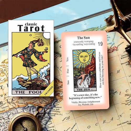 Tarot Cards for Beginners, Classic Tarot Cards with Meanings on Them, 78 Tarot Deck Set, Learning Tarot Deck, No Guide Book Needed, Learning Tarot Cards Set, Tarot Deck Fortune Telling Game (White)