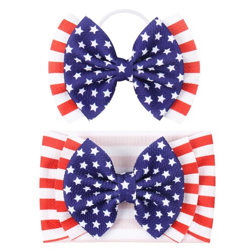 YanJie Baby Girl Headbands Multicolor Newborn Bows Printed Nylon Elastic Hair Bow Headband Hairbands for Baby Girls Infant (4th july)