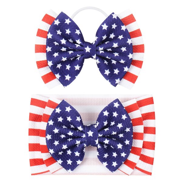 YanJie Baby Girl Headbands Multicolor Newborn Bows Printed Nylon Elastic Hair Bow Headband Hairbands for Baby Girls Infant (4th july)