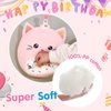 Houwsbaby 14" Pink Birthday Cat Plush Pillow Toy,Creative Cat Stuffed Animal,Super Squishy Cute Cat Shaped Birthday Gift, Party Decoration for Kids and Adults