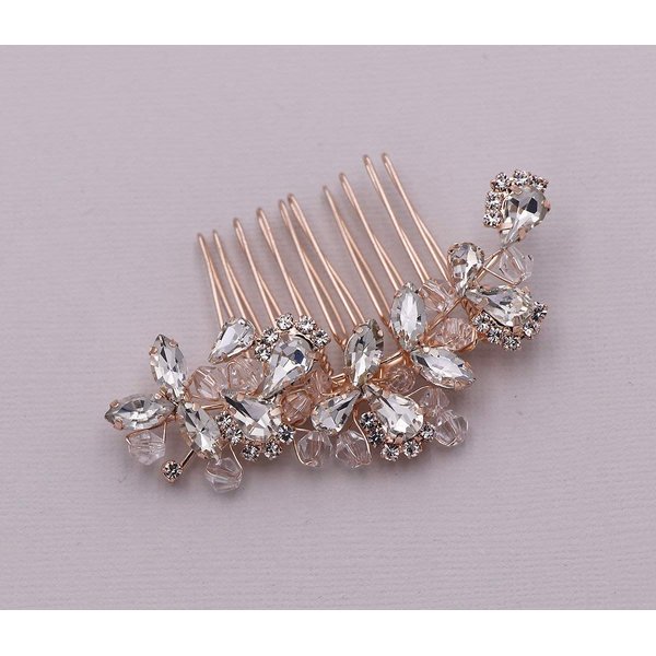 Wedding Hair Comb Rhinestone Flower Rose Gold Bridal Hair Accessories for Weddings Parties Brides Bridesmaids Prom Women (Rose Gold)