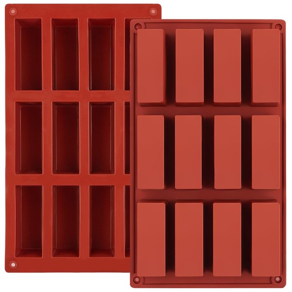 JOERSH 2pcs Granola Bar Mold, Rectangle Silicone Candy Molds for Baking Energy Bars Chocolate Bar Mold/Protein bars/Ganache/Brownie/Cheesecake/Cornbread/Pudding, 12-Cavity Butter Mould